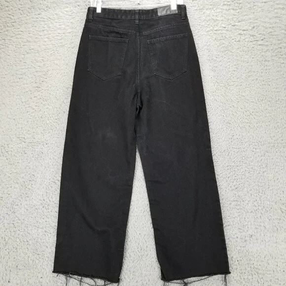 Nasty Gal Jeans Womens 8 Black Organic Cotton High Wide Leg Frayed Crop *Read* - Picture 11 of 16